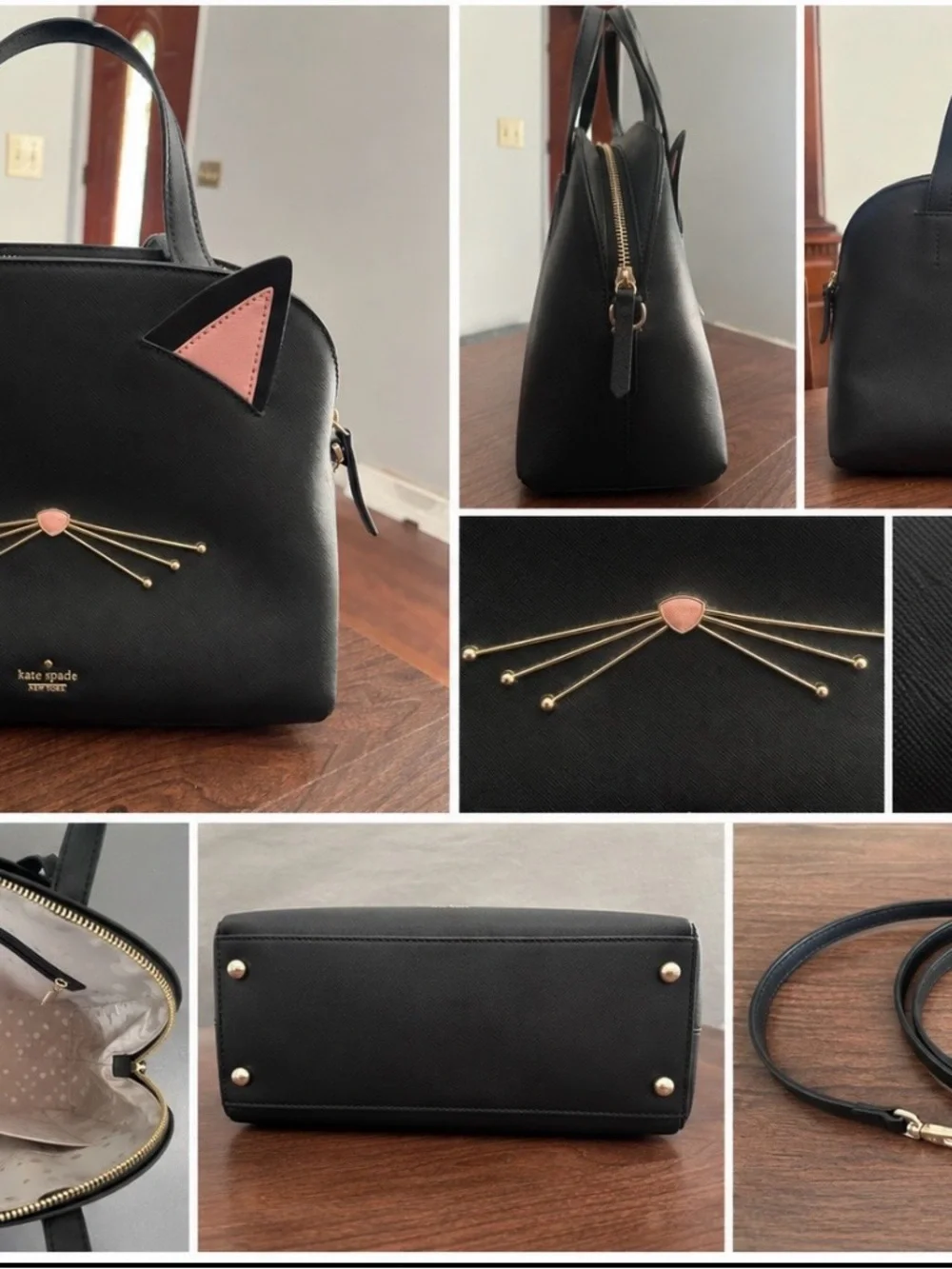 kate spade Black Cat's Meow Lottie Bag with Pink Ear & Nose Accents
